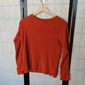 North Face Women's Waffle Knit Orange Long Sleeve Pullover Thermal - Size Large